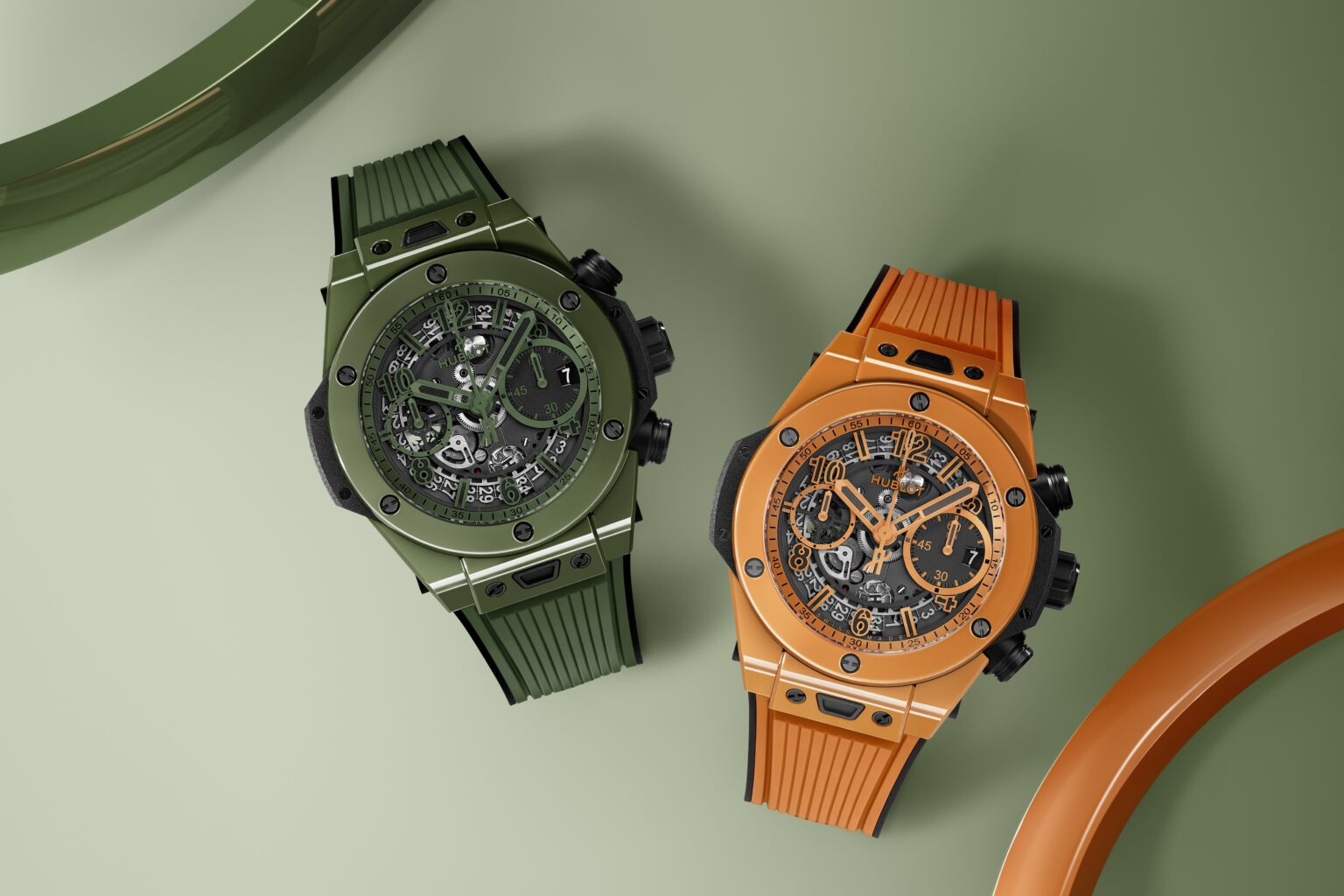 【F】 New: Hublot Big Bang Unico Ice Bang, Green, And Orange