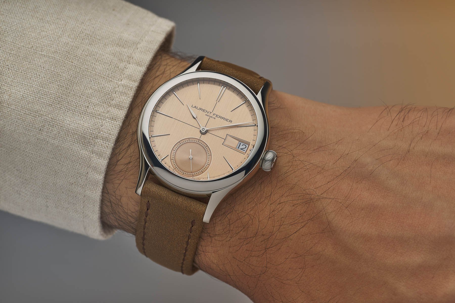 Laurent Ferrier Classic Auto Sandstone on wrist