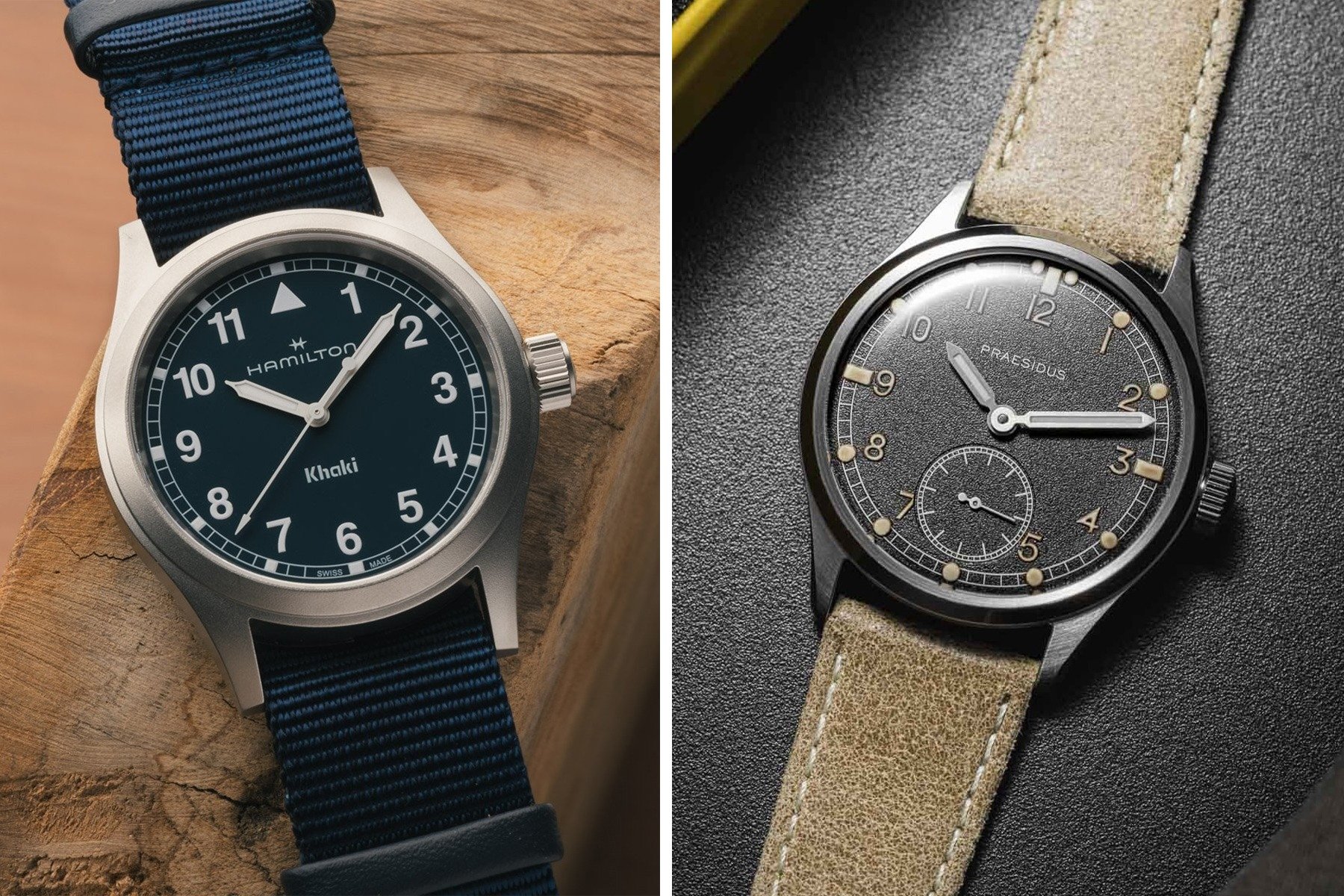 Hamilton Khaki Quartz and Praesidus DD45, microbrands vs. entry-level legacy brands Fratello Talks cover