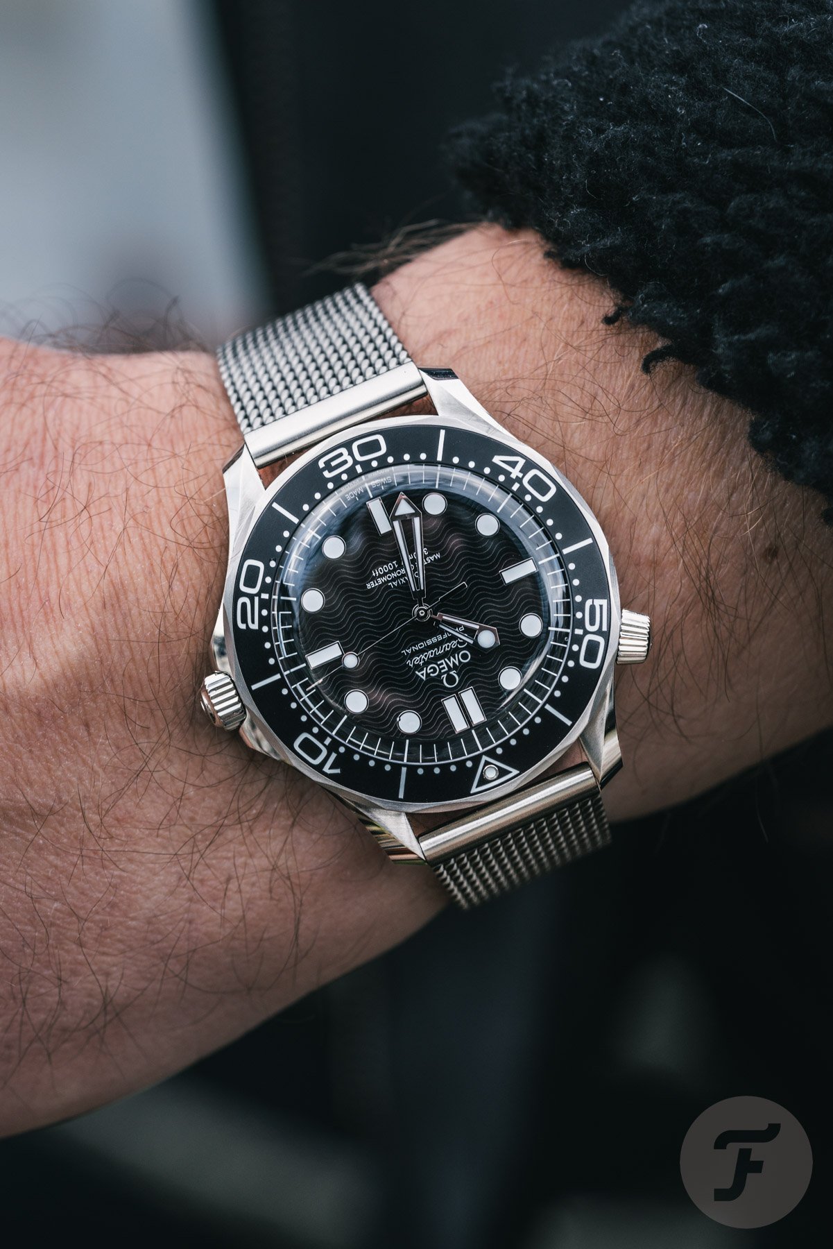 Omega Seamaster Diver 300M Black Wrist Closeup