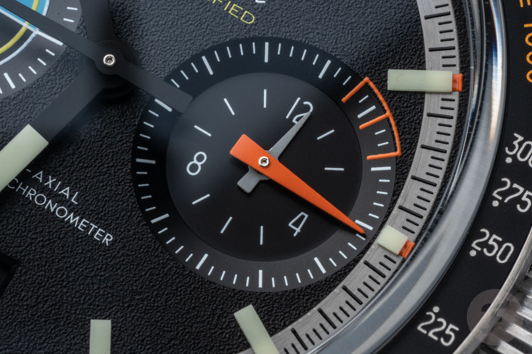     Close-up of the Omega Speedmaster Pilot Flight Qualified Chronograph Totalizer