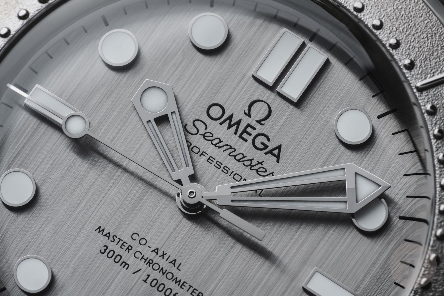 Omega Seamaster Diver 300M "Silver Surfer" dial close-up