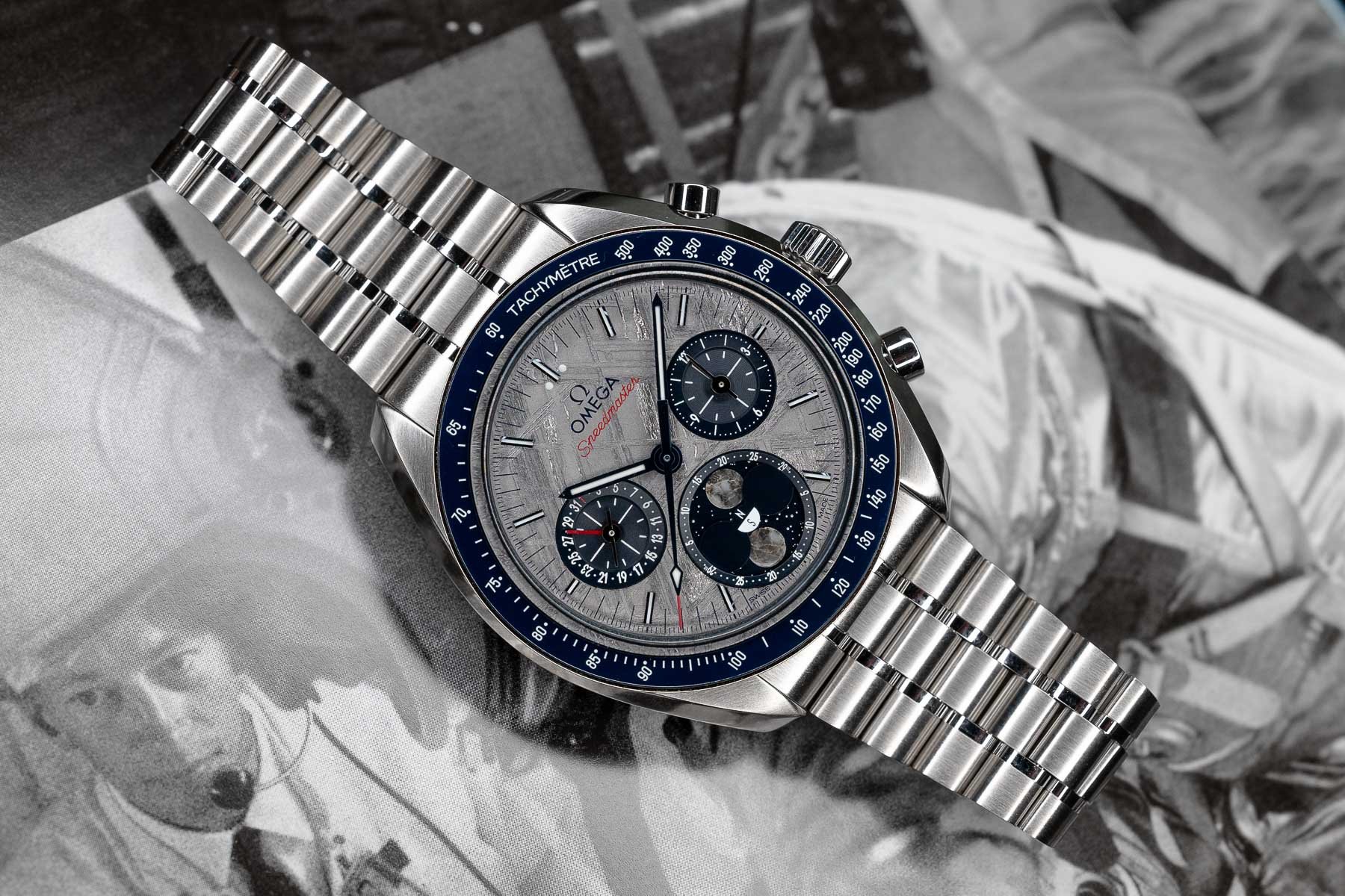 gray-dial Omega Speedmaster Moonphase Meteorite header image