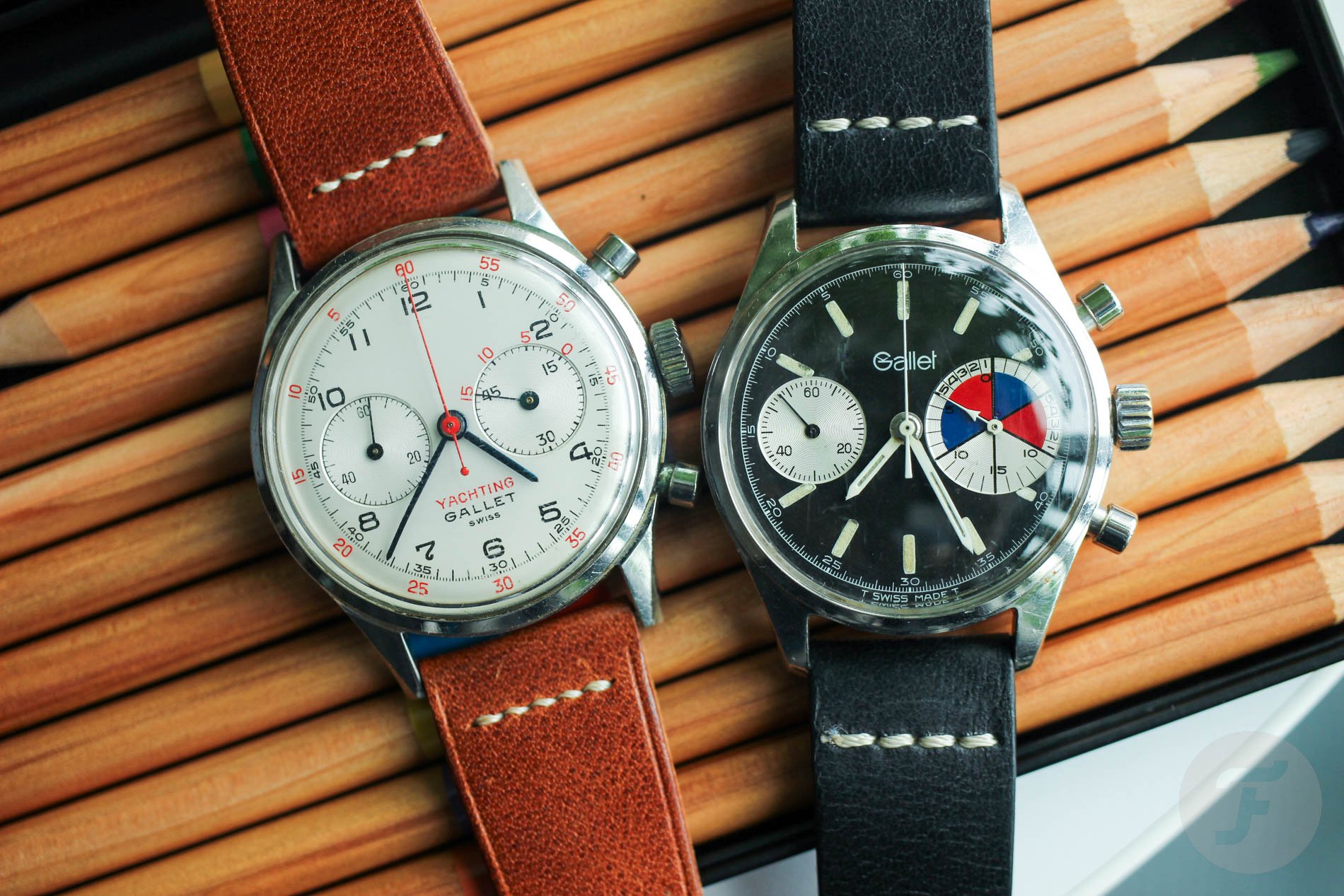 Gallet Yachting chronographs on top of colored pencils